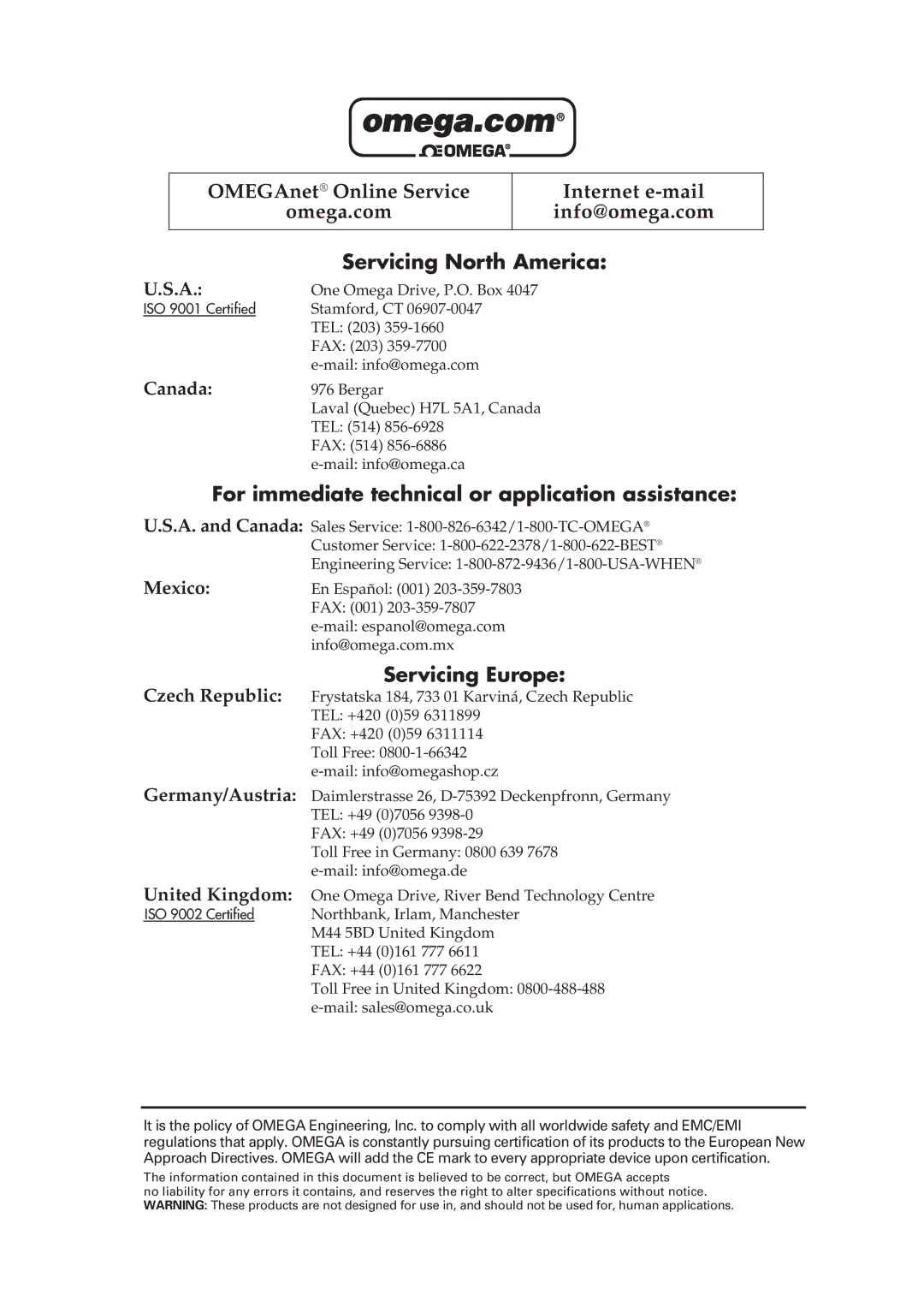 Omega Speaker Systems TC-08 manual Servicing North America 