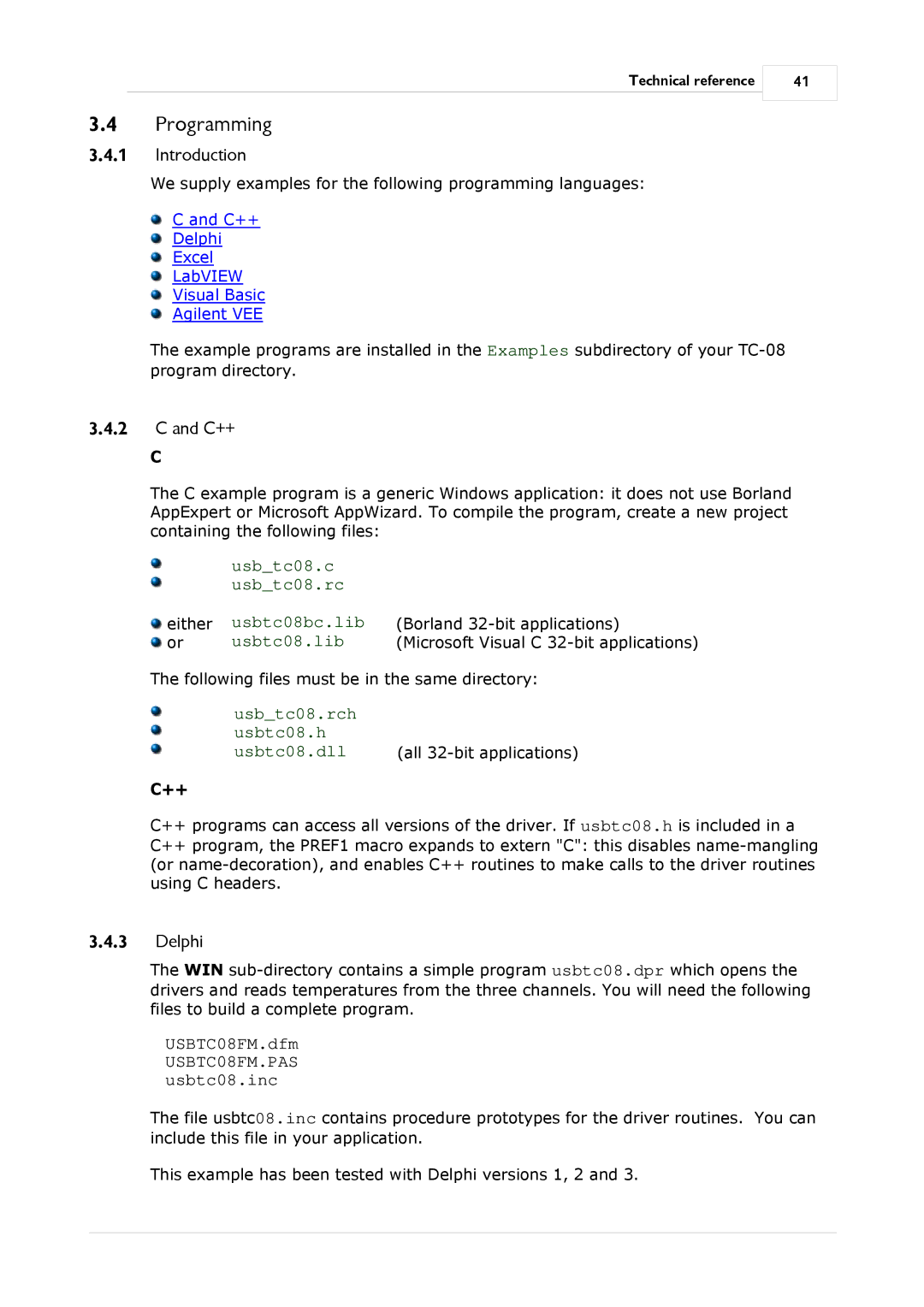 Omega Speaker Systems TC-08 manual Programming, C++, Delphi 