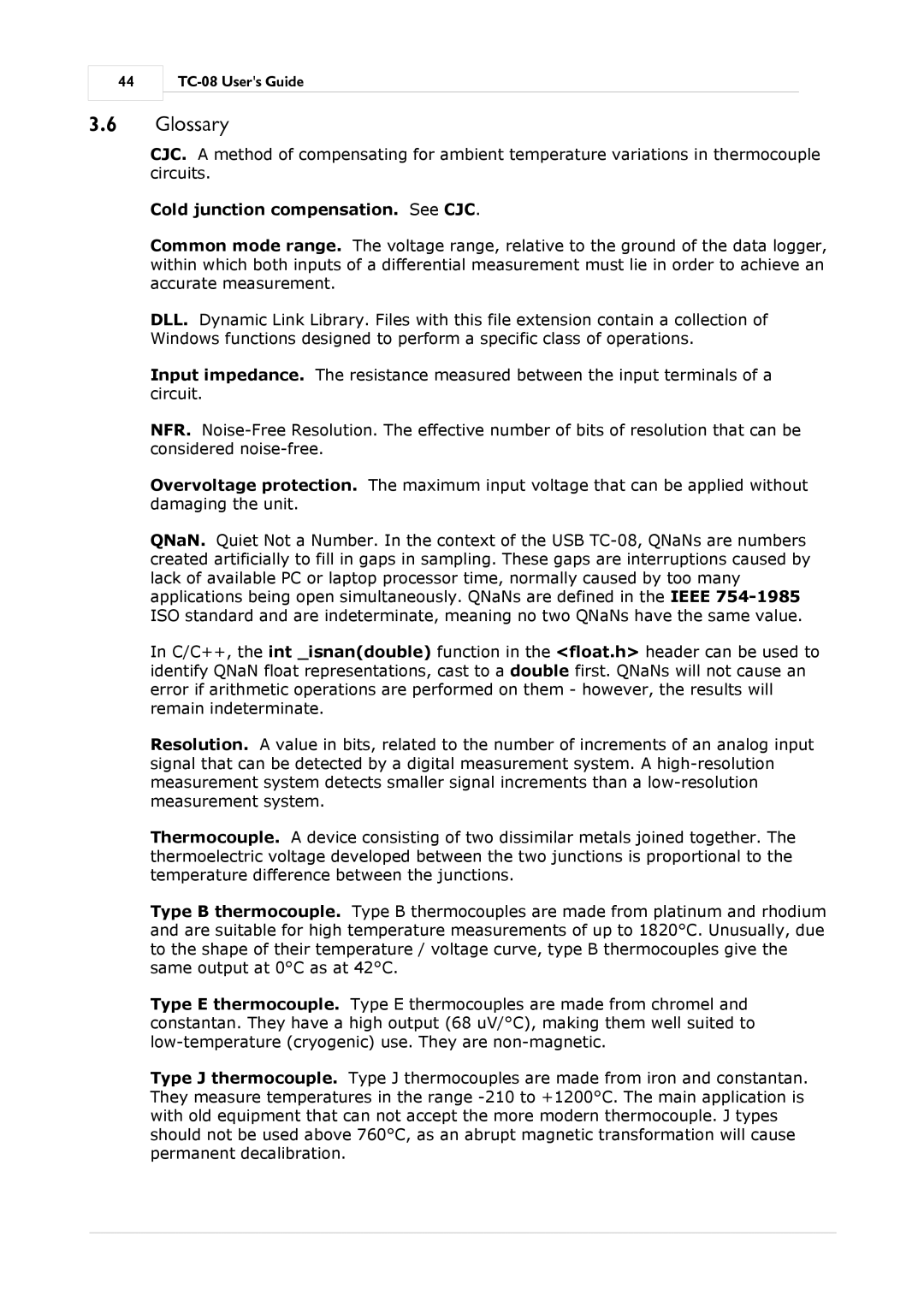 Omega Speaker Systems TC-08 manual Glossary, Cold junction compensation. See CJC 