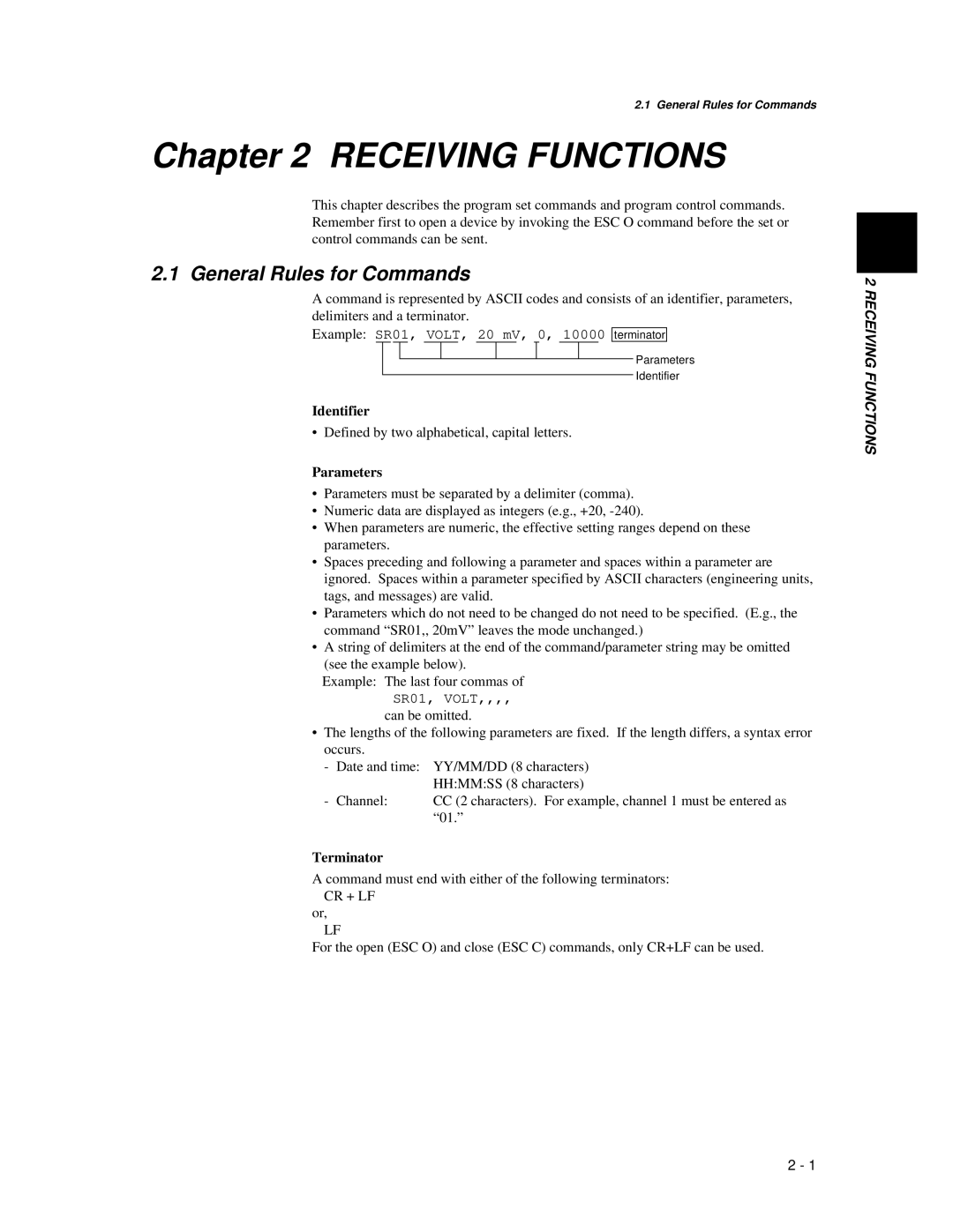 Omega Speaker Systems VR200 instruction manual Identifier, Parameters, Terminator 