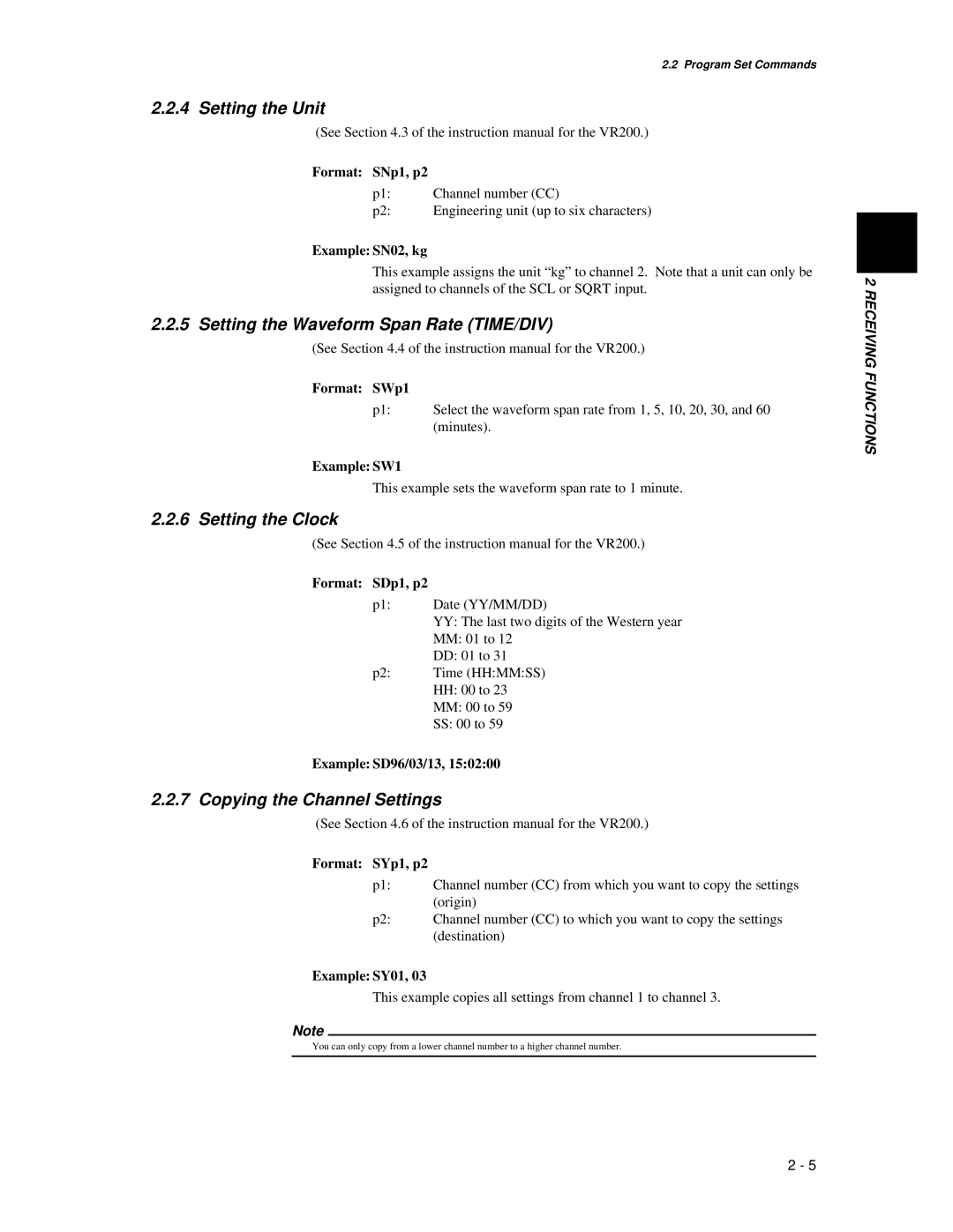 Omega Speaker Systems VR200 instruction manual Setting the Unit, Setting the Waveform Span Rate TIME/DIV, Setting the Clock 