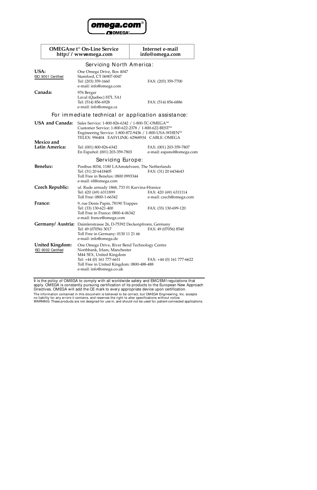 Omega Speaker Systems VR200 instruction manual Servicing North America 