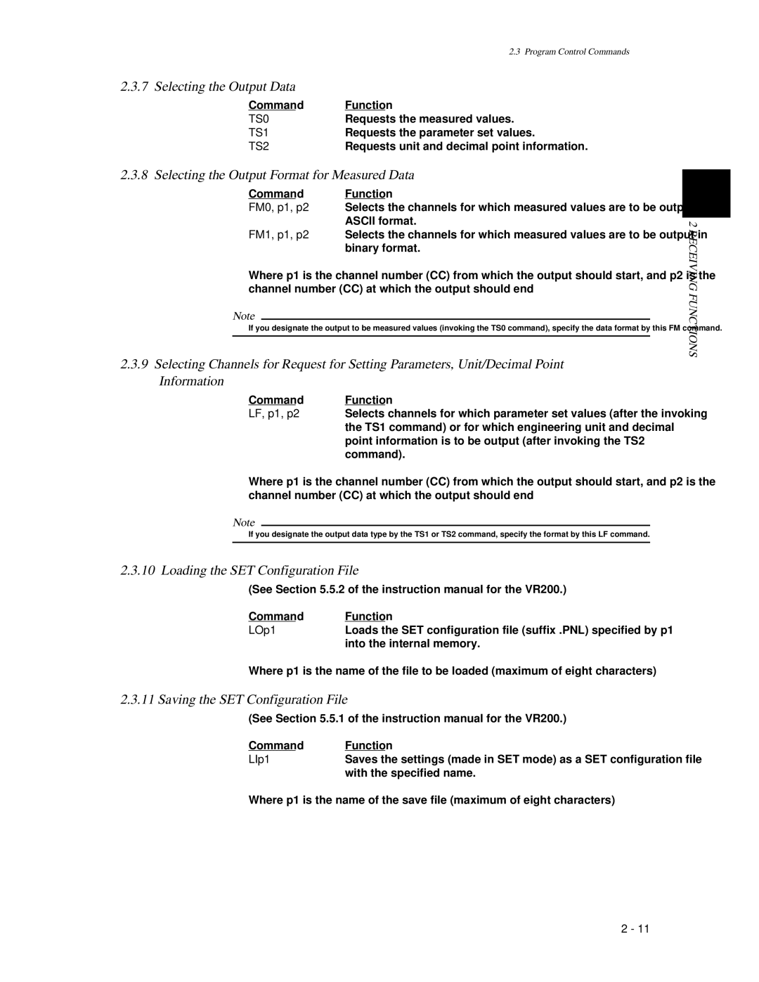 Omega Speaker Systems VR200 instruction manual Selecting the Output Data, Selecting the Output Format for Measured Data 