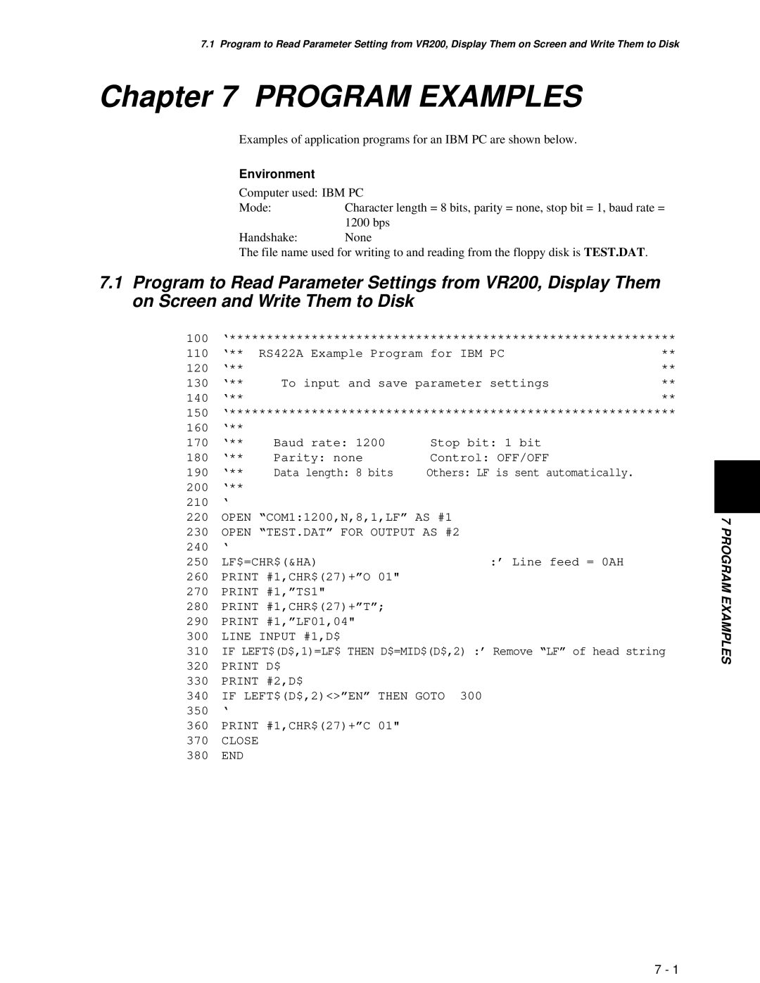 Omega Speaker Systems VR200 instruction manual Program Examples, Environment 