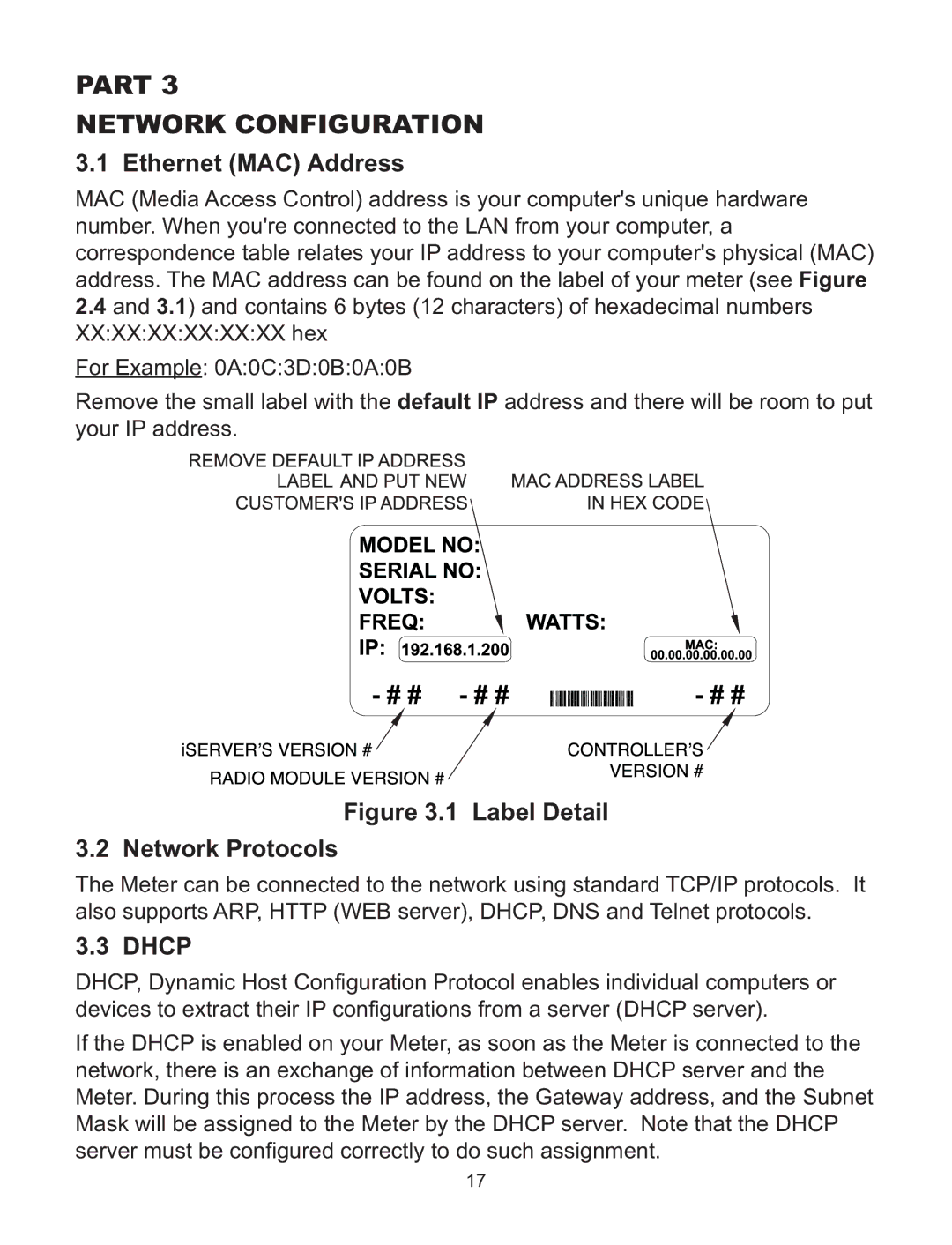 Omega Speaker Systems wi Series manual Ethernet MAC Address, Network Protocols .1 Label Detail, Dhcp 