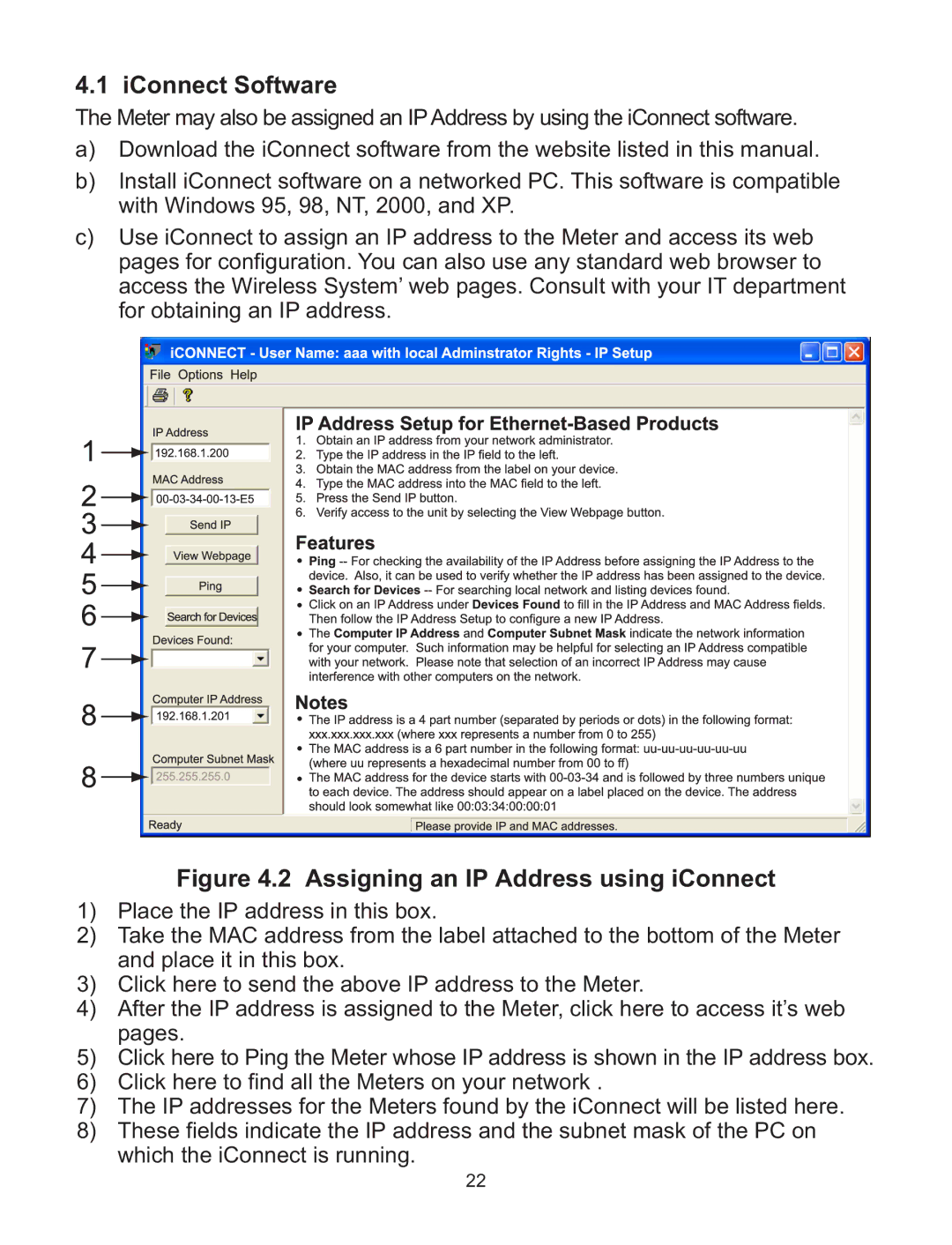 Omega Speaker Systems wi Series manual IConnect Software, Assigning an IP Address using iConnect 