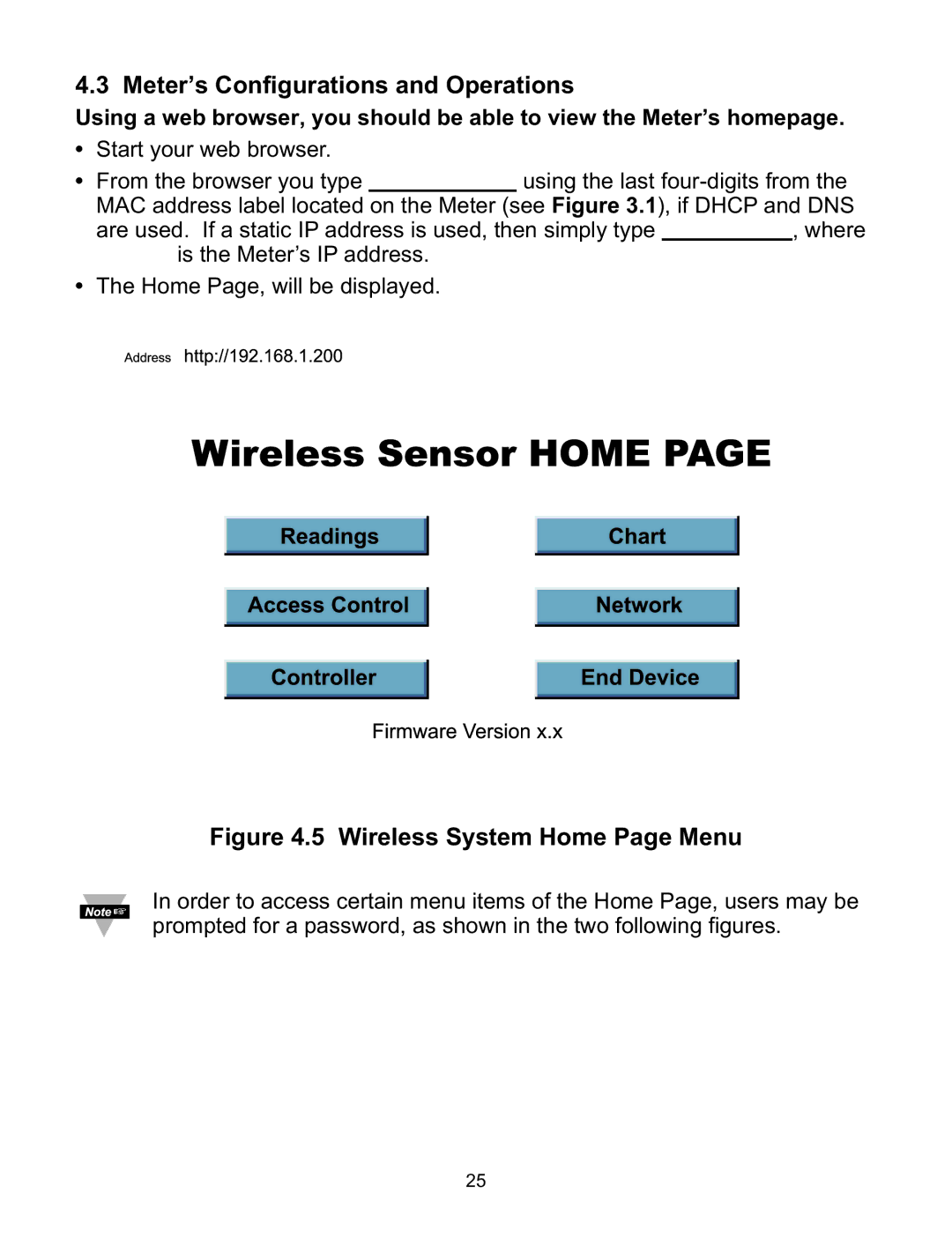 Omega Speaker Systems wi Series manual Meter’s Configurations and Operations, Wireless System Home Page Menu 