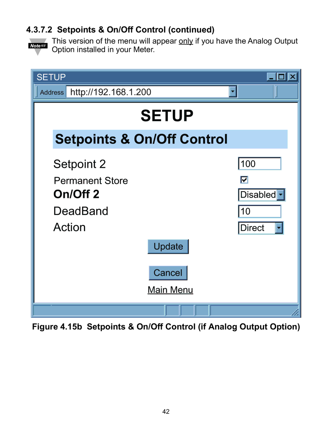 Omega Speaker Systems wi Series manual 15b Setpoints & On/Off Control if Analog Output Option 