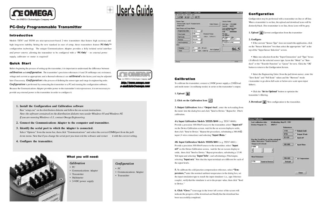 Omega TX788, TX787 manual Introduction, Quick Start, Calibration, Configuration 