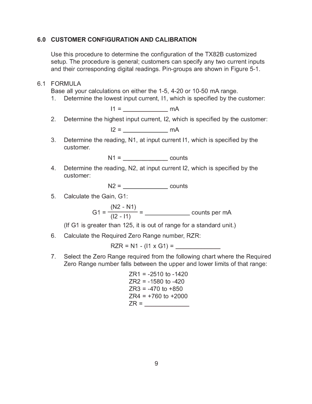 Omega TX82B manual Customer Configuration and Calibration, Formula 