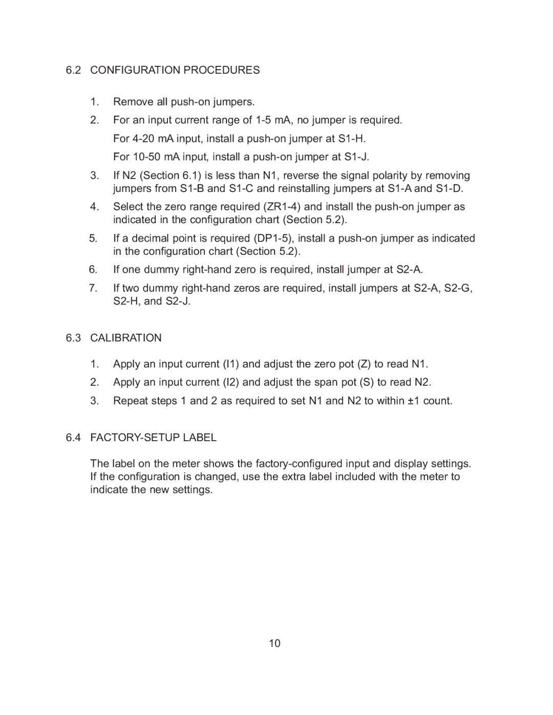 Omega TX82B manual Configuration Procedures, Calibration, FACTORY-SETUP Label 