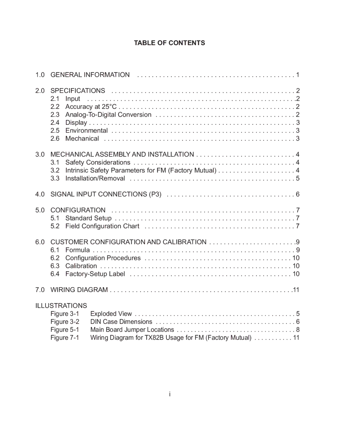 Omega TX82B manual Table of Contents 