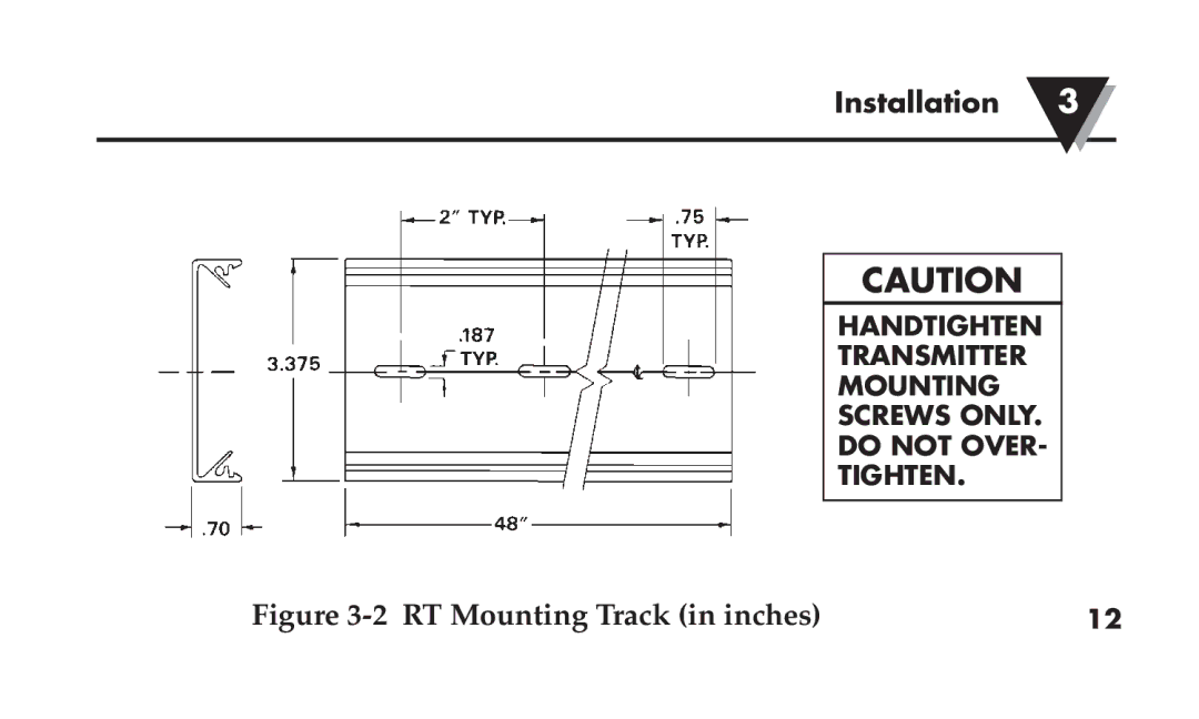 Omega TX91 manual RT Mounting Track in inches 