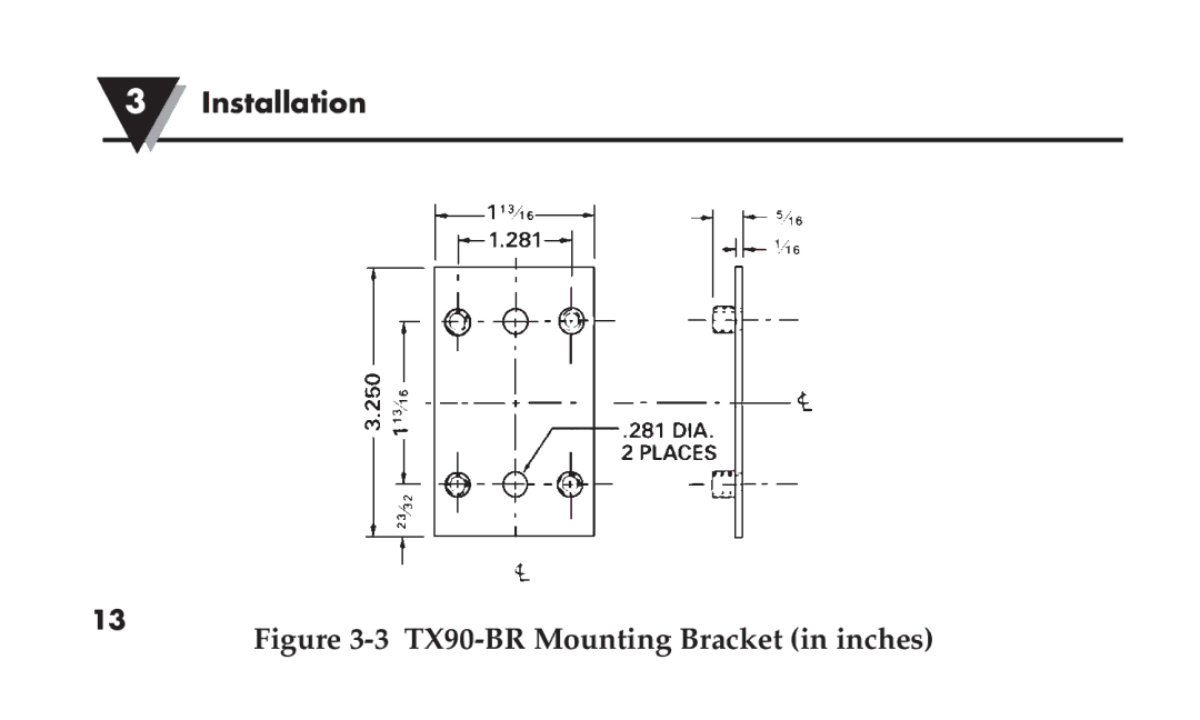 Omega TX91 manual TX90-BR Mounting Bracket in inches 