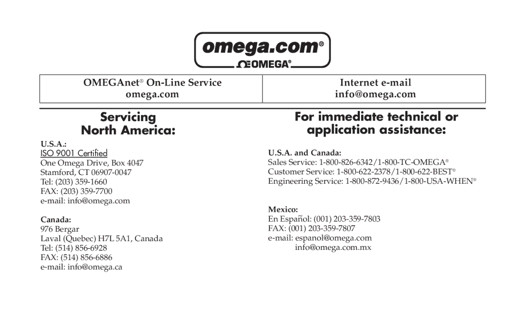 Omega TX91 manual Servicing North America 