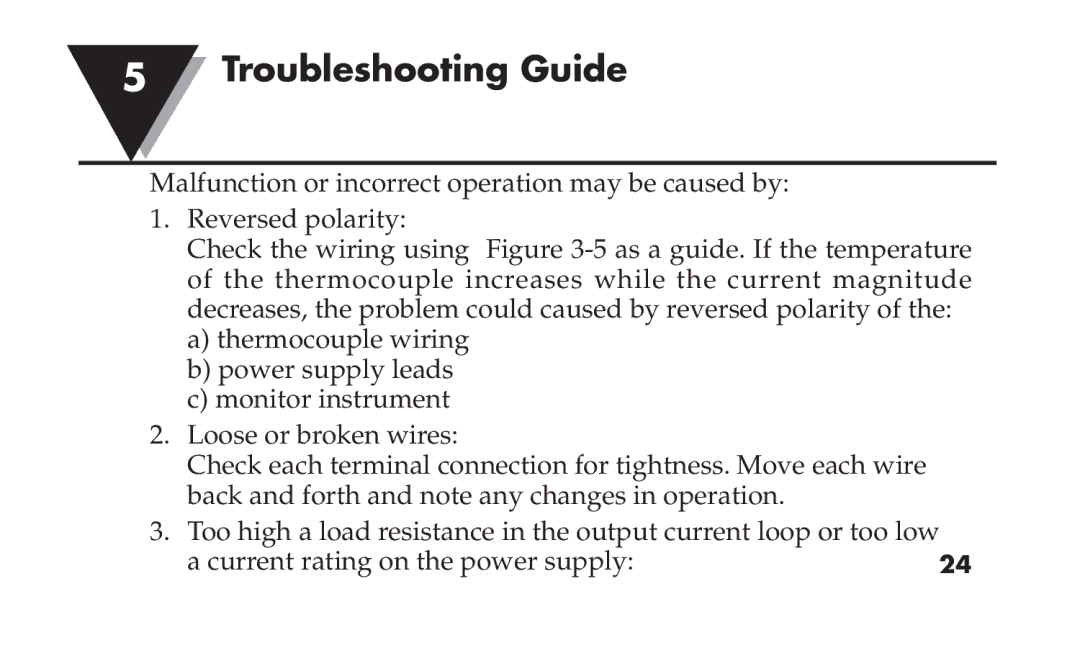 Omega TX91 manual Troubleshooting Guide, Current rating on the power supply 