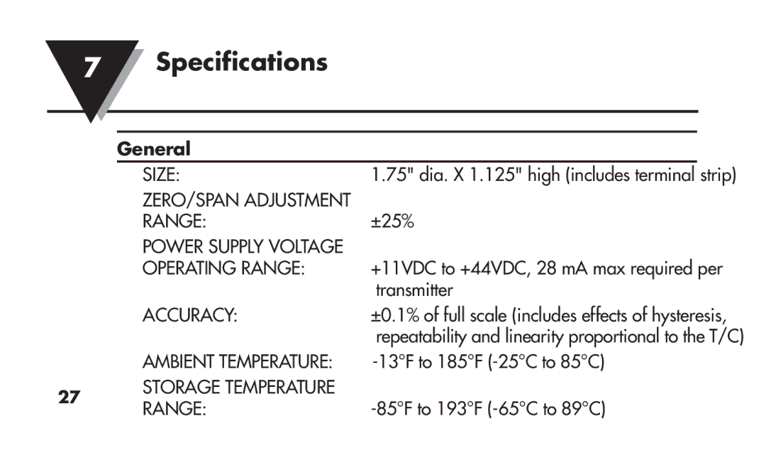 Omega TX91 manual Specifications, General 