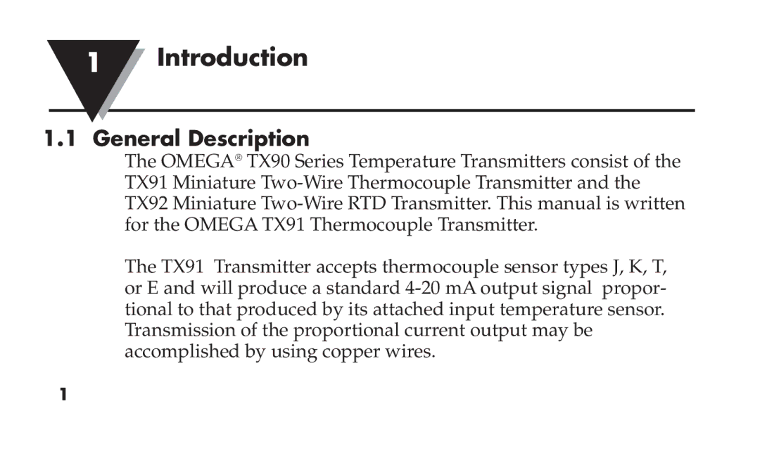 Omega TX91 manual Introduction, General Description 