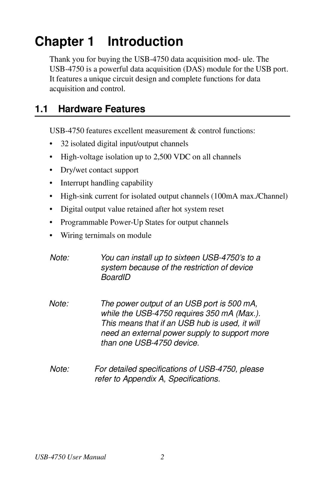 Omega USB-4750 manual Hardware Features 