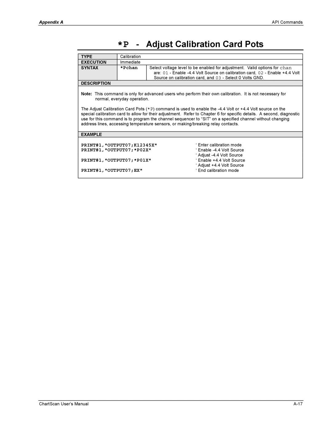 Omega Vehicle Security 1400 manual Adjust Calibration Card Pots, PRINT#1,OUTPUT07K12345X, PRINT#1,OUTPUT07*P02X 