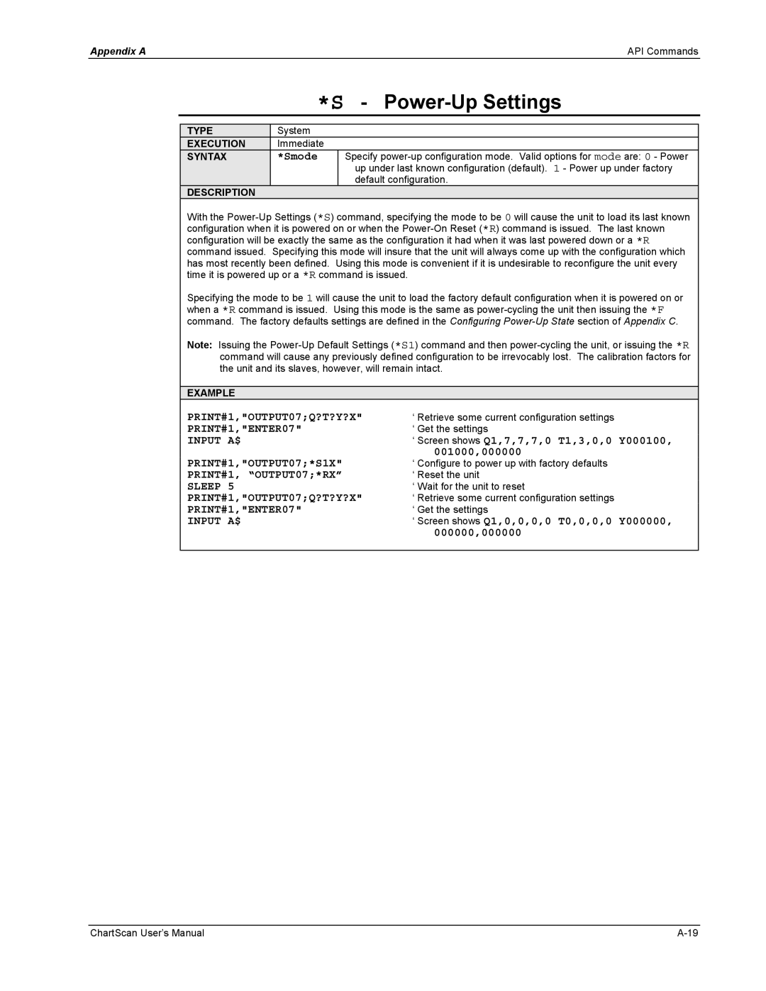 Omega Vehicle Security 1400 manual Power-Up Settings, ‘ Screen shows Q1,7,7,7,0 T1,3,0,0 Y000100, PRINT#1,OUTPUT07*S1X 