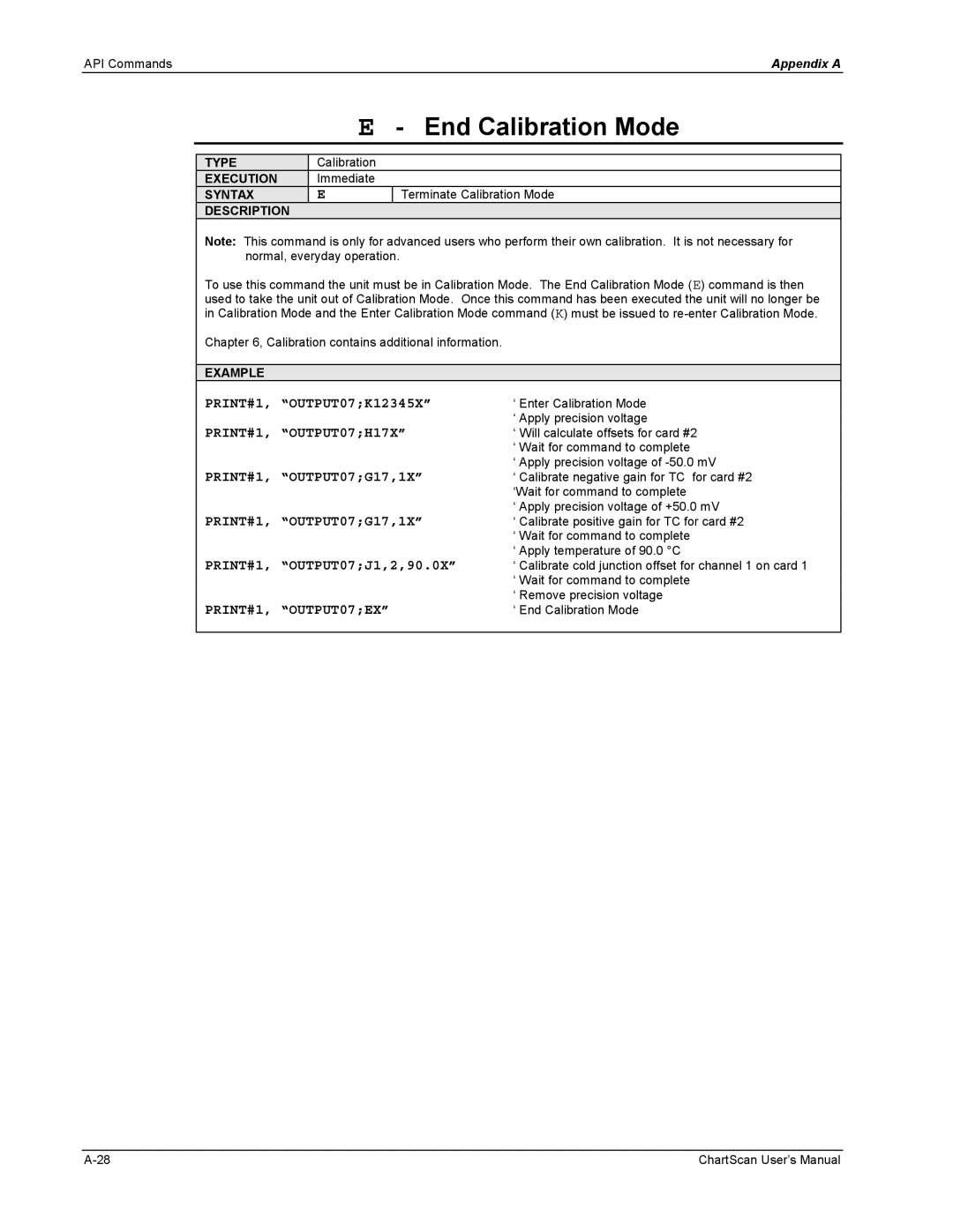 Omega Vehicle Security 1400 End Calibration Mode, PRINT#1, OUTPUT07H17X, PRINT#1, OUTPUT07G17,1X, PRINT#1, OUTPUT07EX 