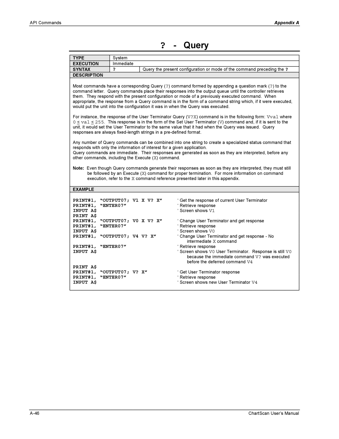 Omega Vehicle Security 1400 manual ? Query, OUTPUT07 V1 X V?, PRINT#1, OUTPUT07 V0 X V?, PRINT#1, OUTPUT07 V4 V? 