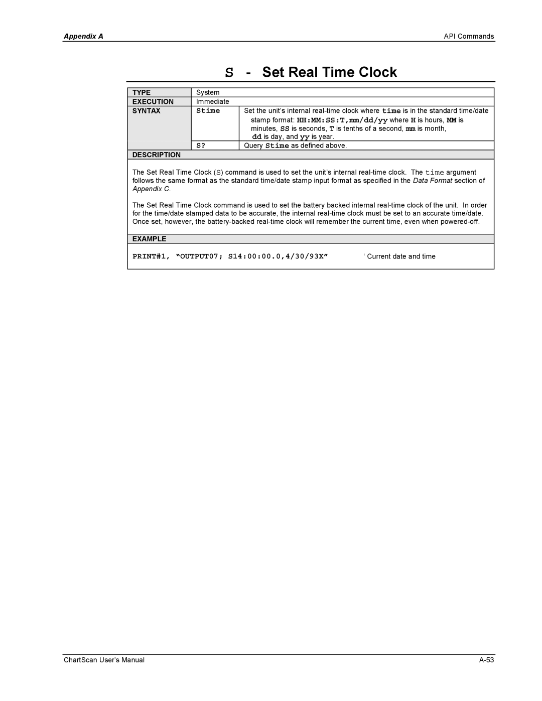 Omega Vehicle Security manual Set Real Time Clock, PRINT#1, OUTPUT07 S140000.0,4/30/93X 