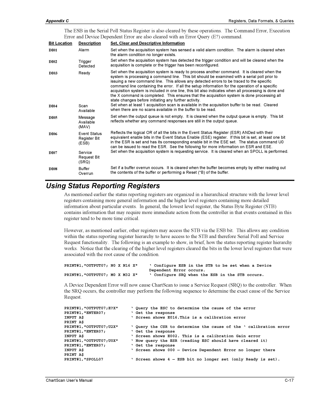 Omega Vehicle Security 1400 manual Using Status Reporting Registers, DI02 