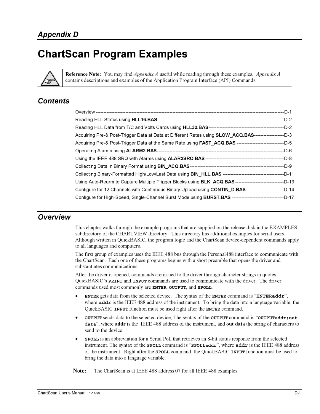 Omega Vehicle Security 1400 manual ChartScan Program Examples, Appendix D 