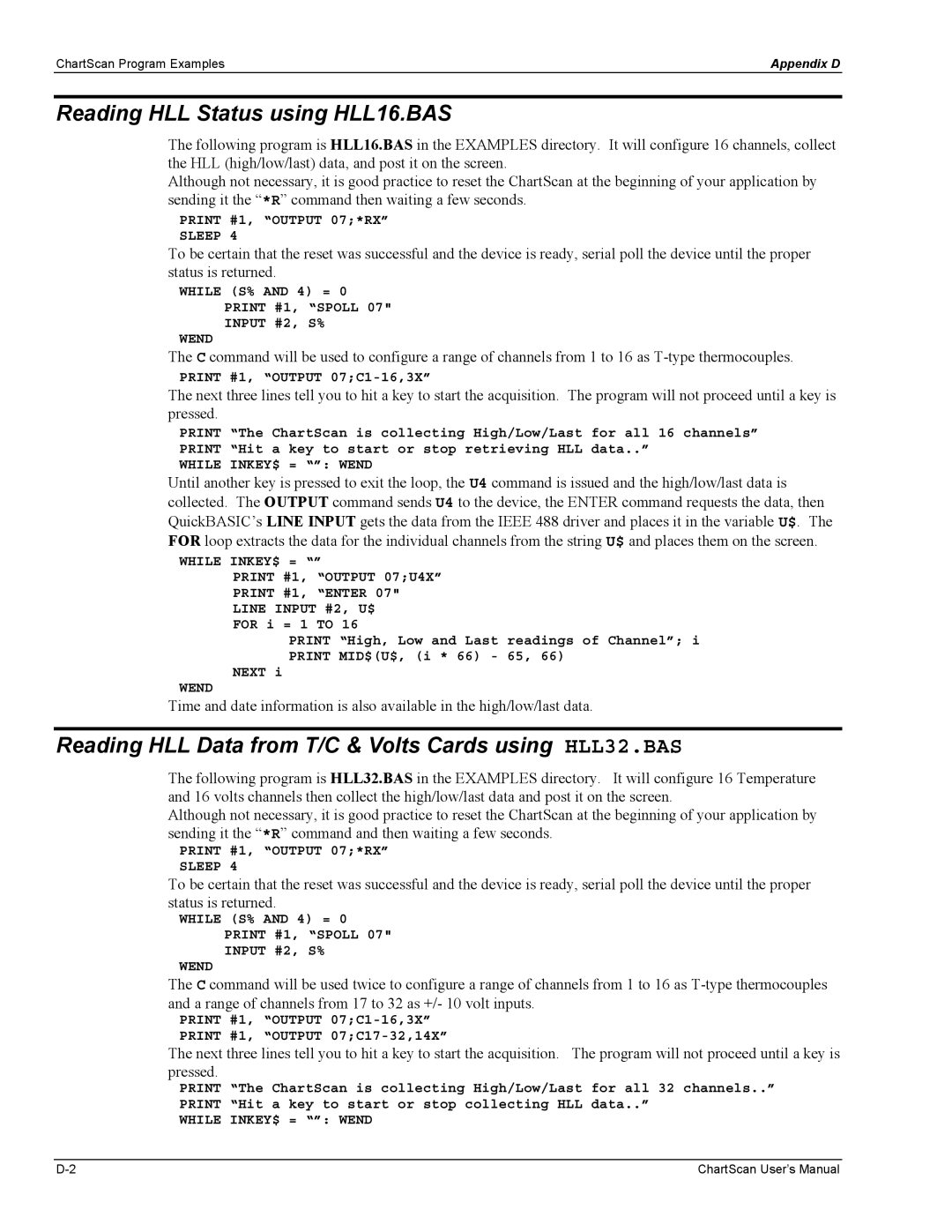 Omega Vehicle Security 1400 Reading HLL Status using HLL16.BAS, Reading HLL Data from T/C & Volts Cards using HLL32.BAS 