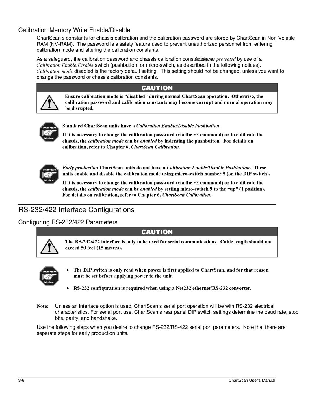 Omega Vehicle Security 1400 manual RS-232/422 Interface Configurations, Calibration Memory Write Enable/Disable 