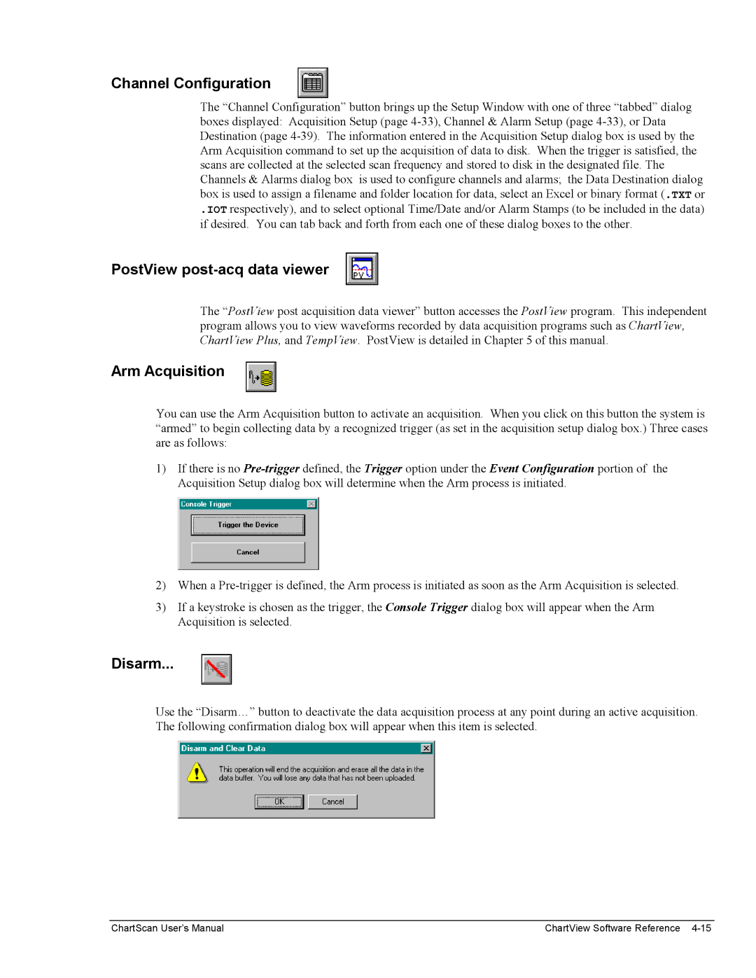 Omega Vehicle Security 1400 manual Channel Configuration, PostView post-acq data viewer, Arm Acquisition, Disarm 