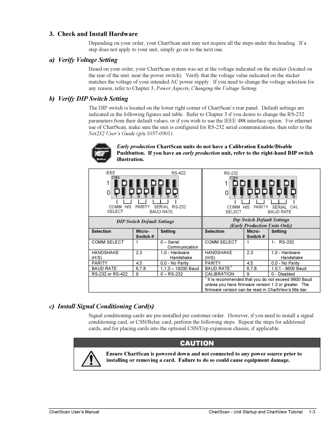 Omega Vehicle Security 1400 manual Verify Voltage Setting, Verify DIP Switch Setting, Install Signal Conditioning Cards 