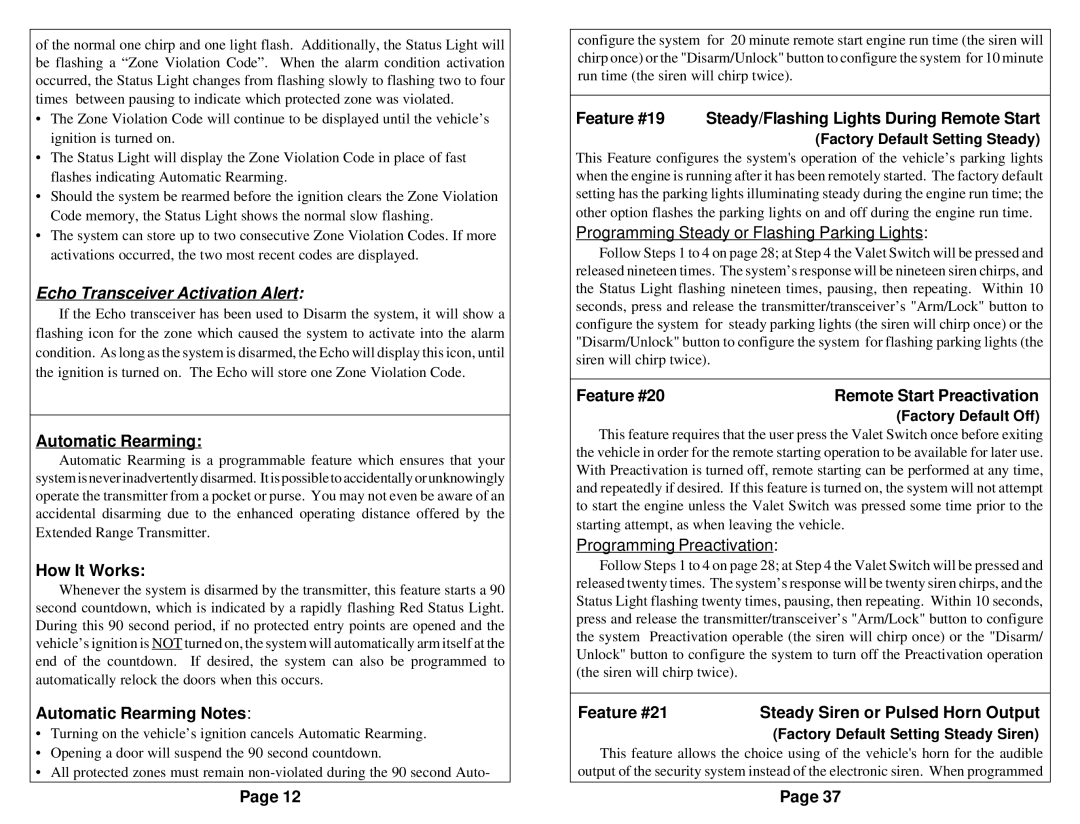 Omega Vehicle Security 850i operation manual How It Works, Automatic Rearming Notes, Feature #20 