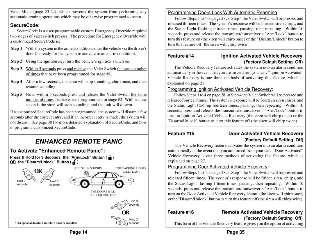 Omega Vehicle Security 850i operation manual To Activate Enhanced Remote Panic 