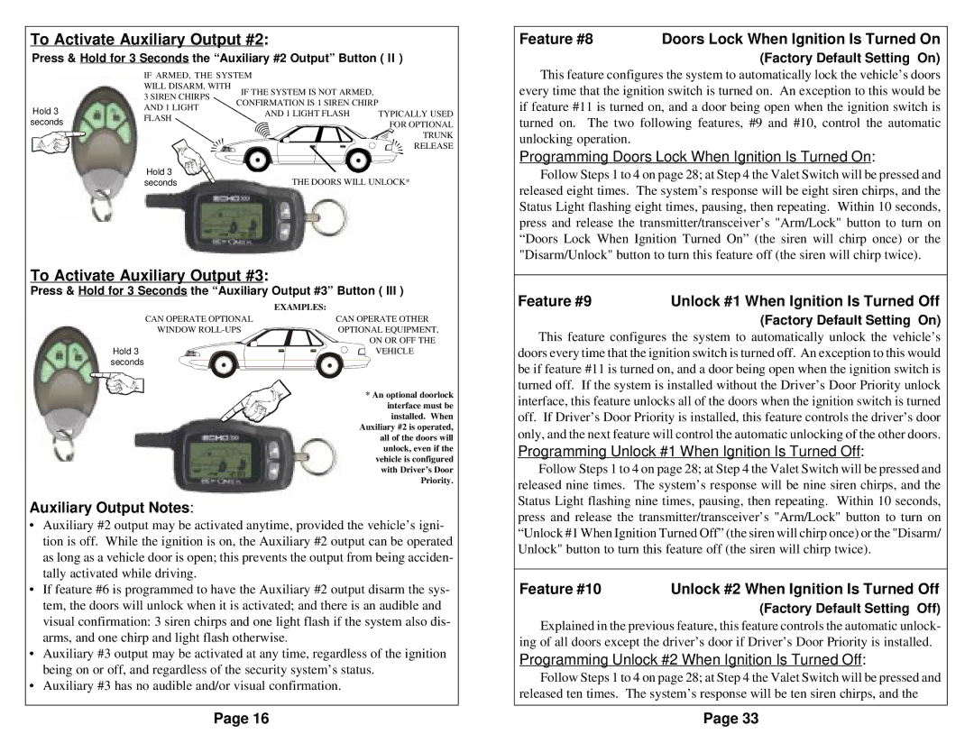 Omega Vehicle Security 850i operation manual To Activate Auxiliary Output #2, To Activate Auxiliary Output #3 