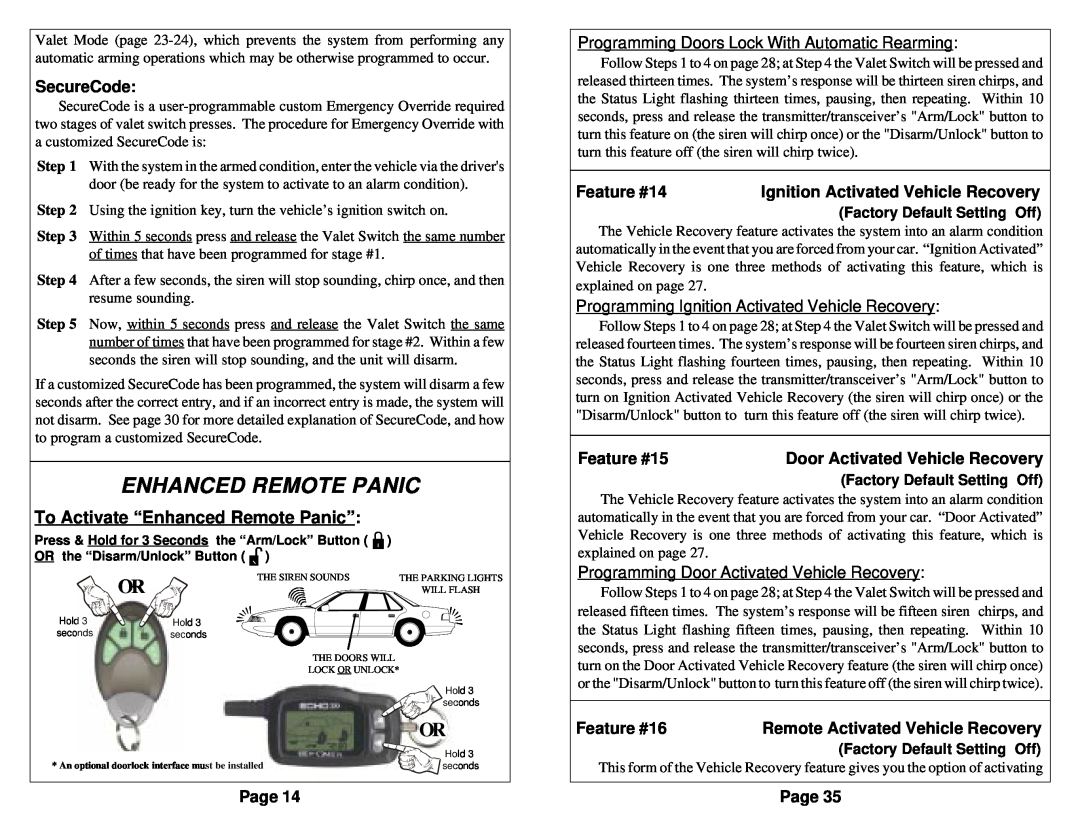 Omega Vehicle Security 850i To Activate “Enhanced Remote Panic”, SecureCode, Feature #14, Feature #15, Feature #16 
