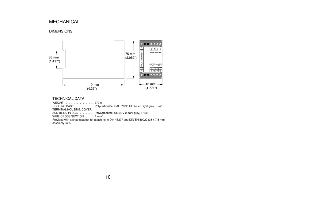 Omega Vehicle Security CCT-05 Series manual Mechanical, Dimensions, Technical Data 