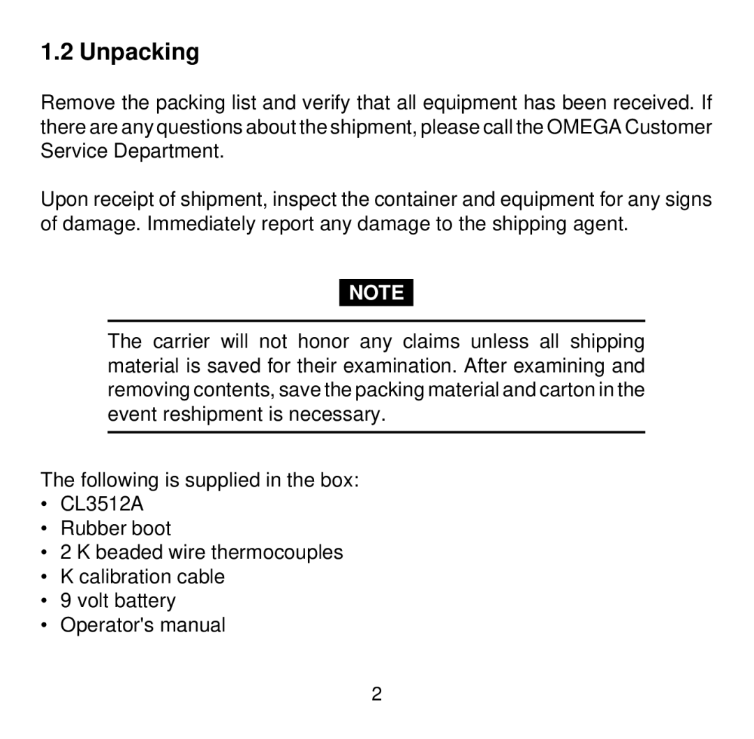 Omega Vehicle Security CL3512A manual Unpacking 