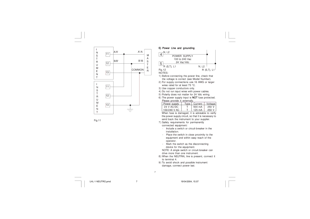 Omega Vehicle Security CN3271 Series manual Power Line and grounding, Aa/A, 100 to 240 Vac, 500 mA 250 100/240 V AC 125 mA 