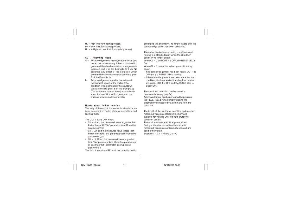 Omega Vehicle Security CN3271 Series manual Hi.Lo = High and low limit for special process, C2 = Rearming Mode 