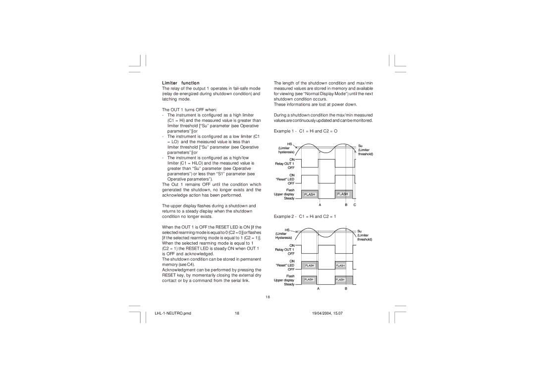 Omega Vehicle Security CN3271 Series manual Limiter function, Example 1 C1 = Hi and C2 = O Example 2 C1 = Hi and C2 = 