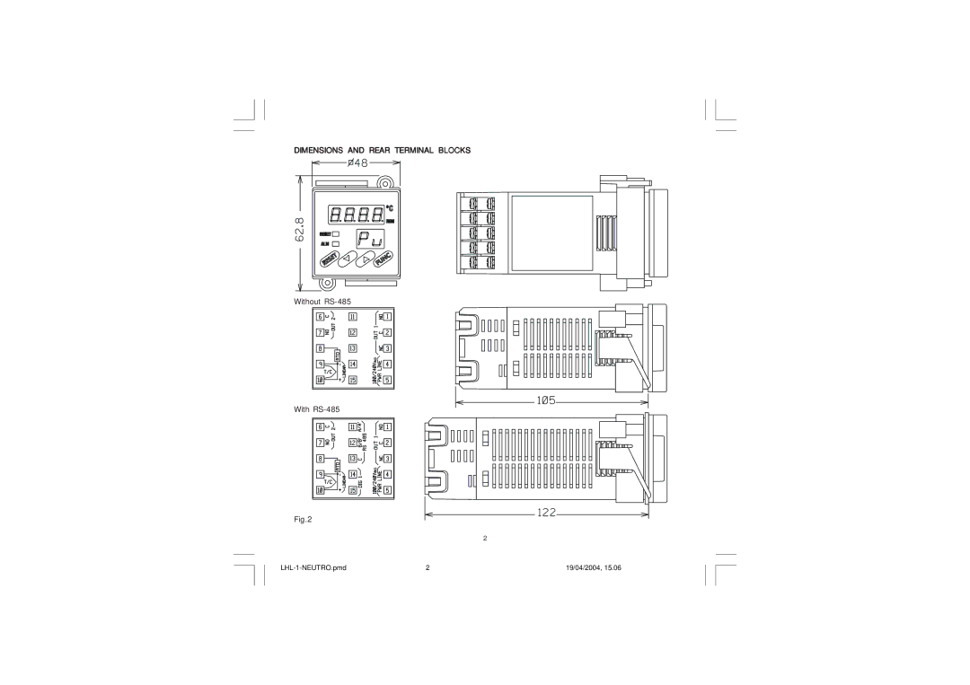 Omega Vehicle Security CN3271 Series manual Dimensions and Rear Terminal Blocks, Without RS-485 With RS-485 