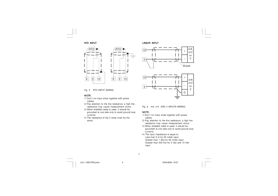 Omega Vehicle Security CN3271 Series manual RTD Input Linear Input, MA, mV and V Inputs Wiring 