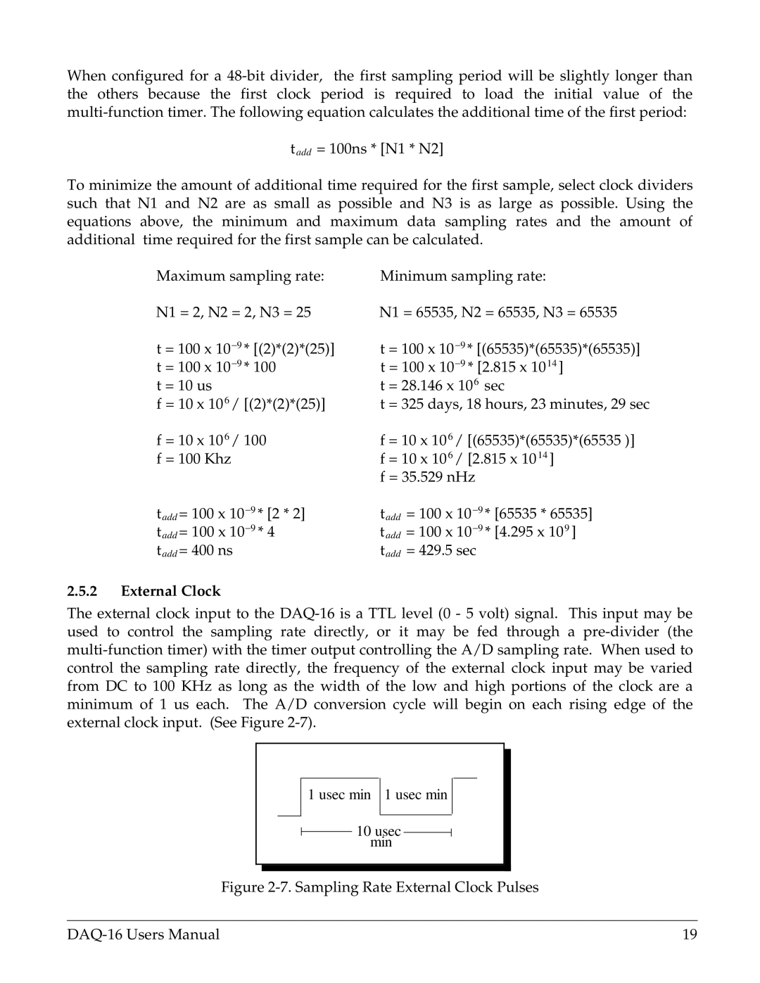 Omega Vehicle Security DAQ-16 user manual Sampling Rate External Clock Pulses 