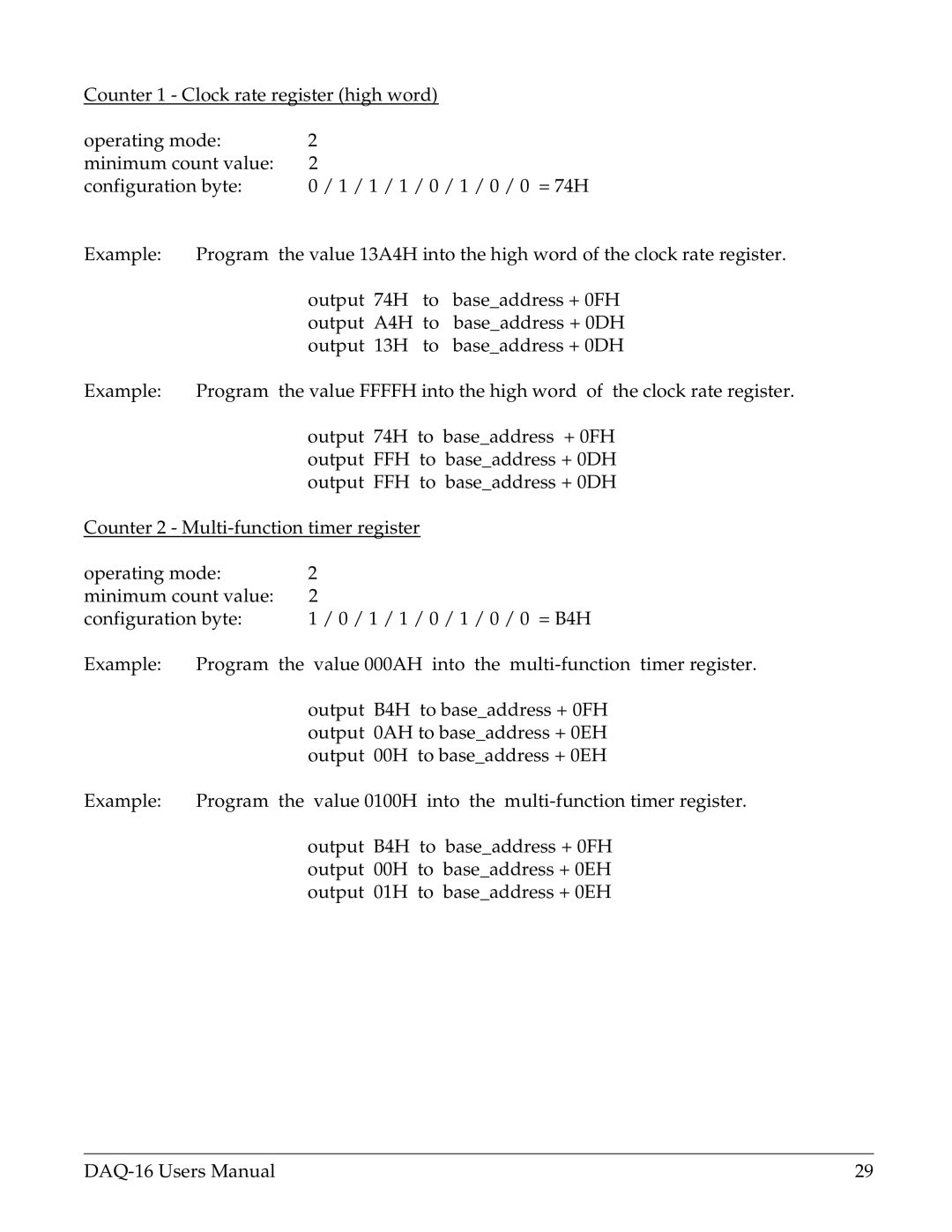 Omega Vehicle Security DAQ-16 user manual Counter 1 Clock rate register high word 