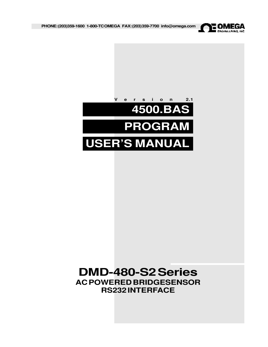 Omega Vehicle Security DMD-480-S2 user manual Program USER’S Manual, AC Powered Bridgesensor RS232 Interface 