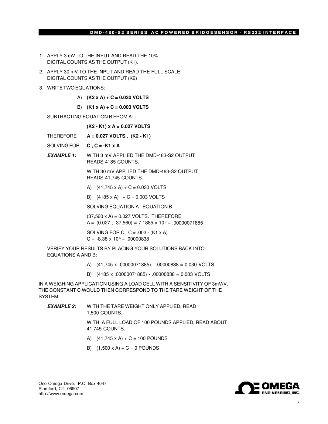 Omega Vehicle Security DMD-480-S2 user manual Write TWO Equations, Subtracting Equation B from a, Reads 4185 Counts 