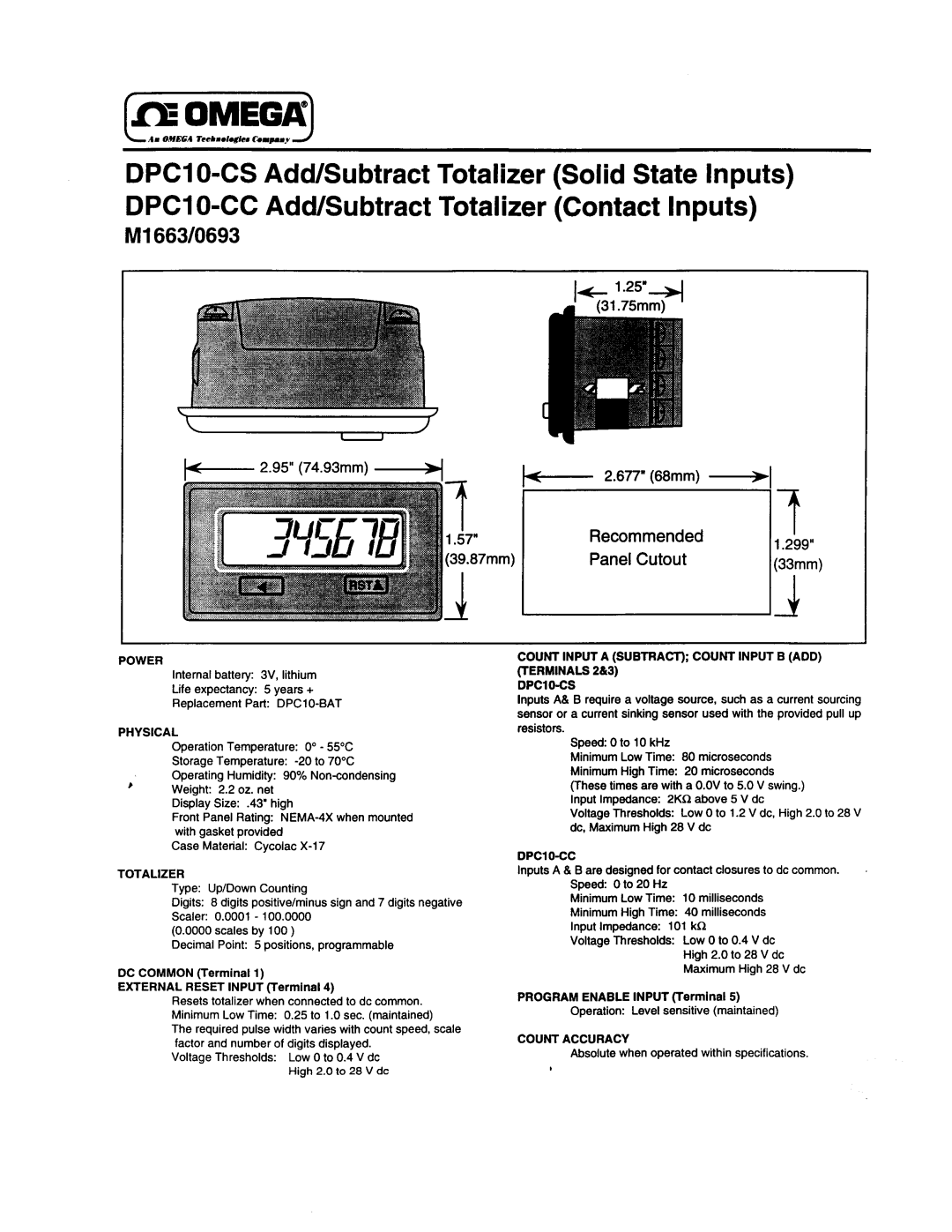 Omega Vehicle Security DPC10-CS specifications 95 74.93mm -H 677 68mm -w, 7mm 